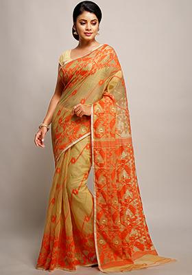 Beige Jamdani Art Silk Saree