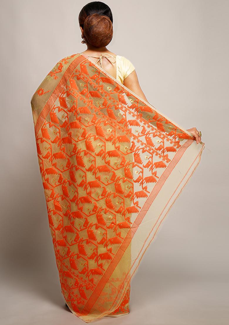 Beige Jamdani Art Silk Saree