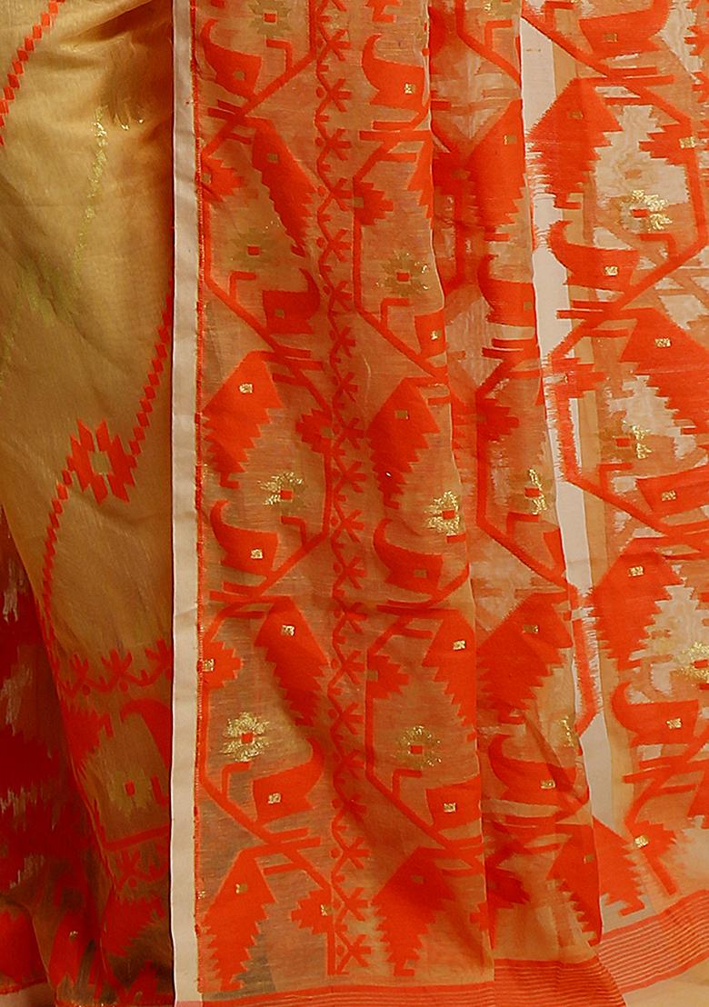 Beige Jamdani Art Silk Saree