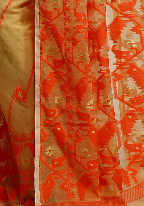 Beige Jamdani Art Silk Saree