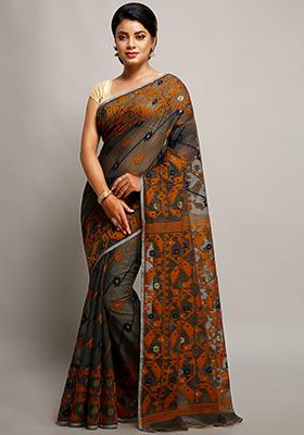 Black Jamdani Art Silk Saree
