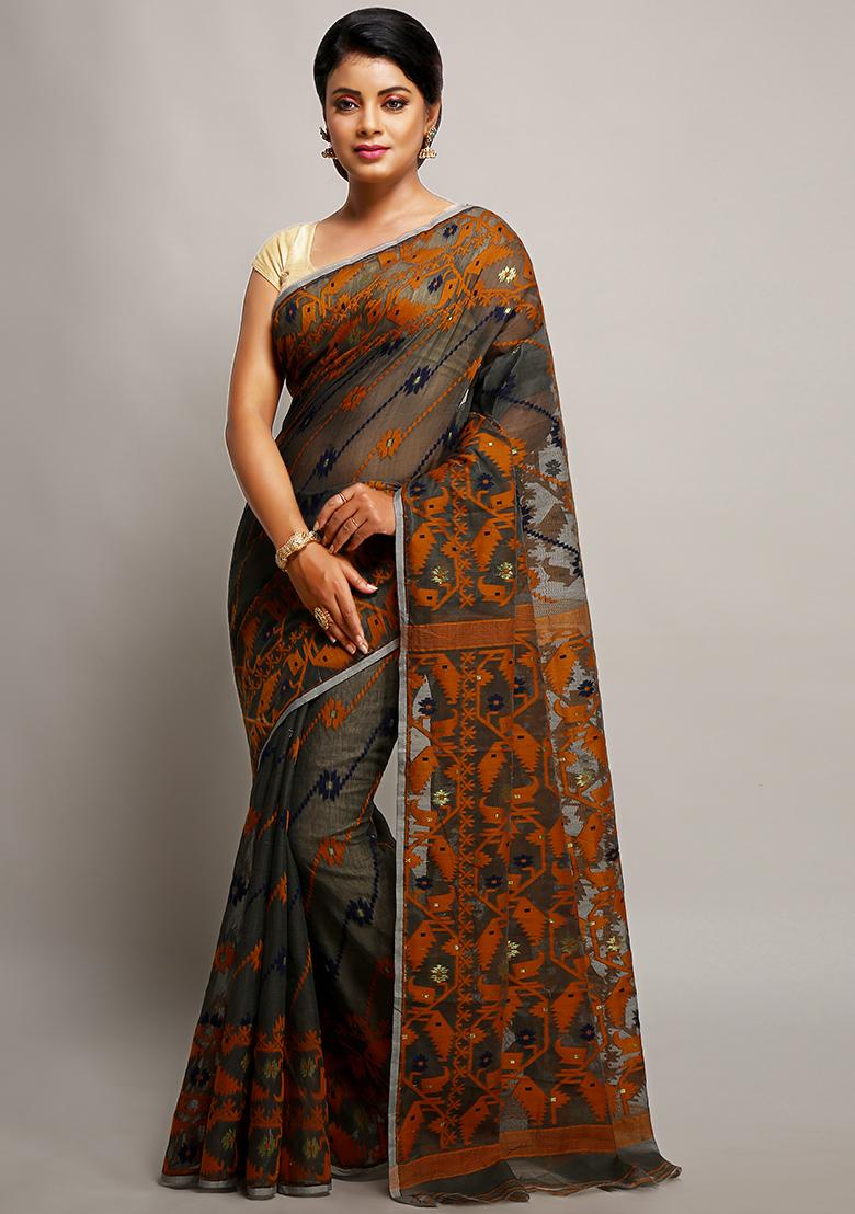 Black Jamdani Art Silk Saree