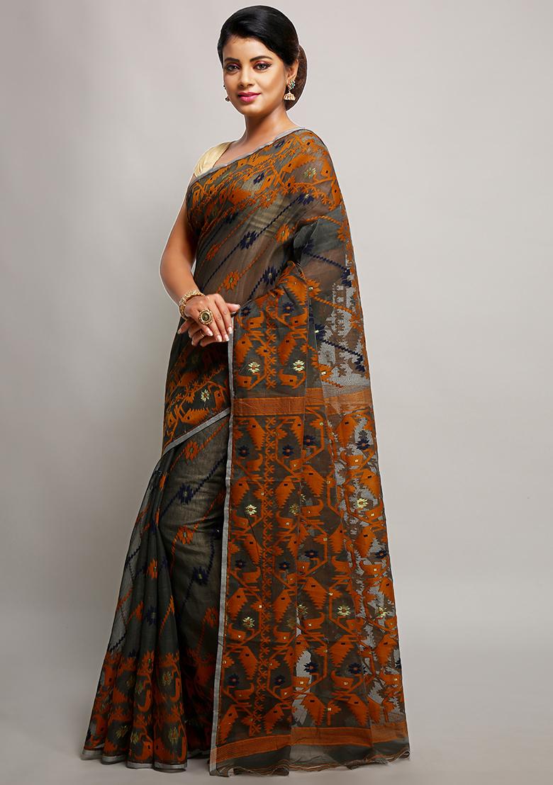 Black Jamdani Art Silk Saree