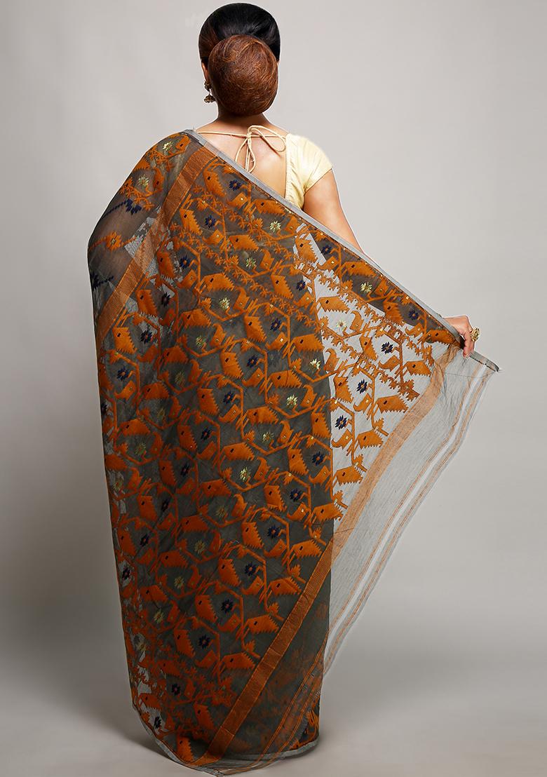 Black Jamdani Art Silk Saree