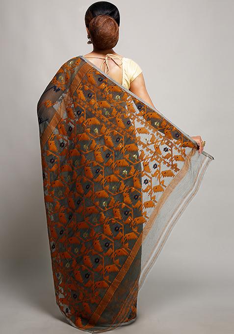 Black Jamdani Art Silk Saree