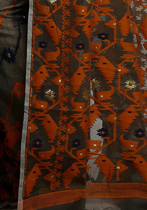 Black Jamdani Art Silk Saree