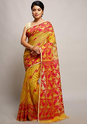 Beige Jamdani Art Silk Saree