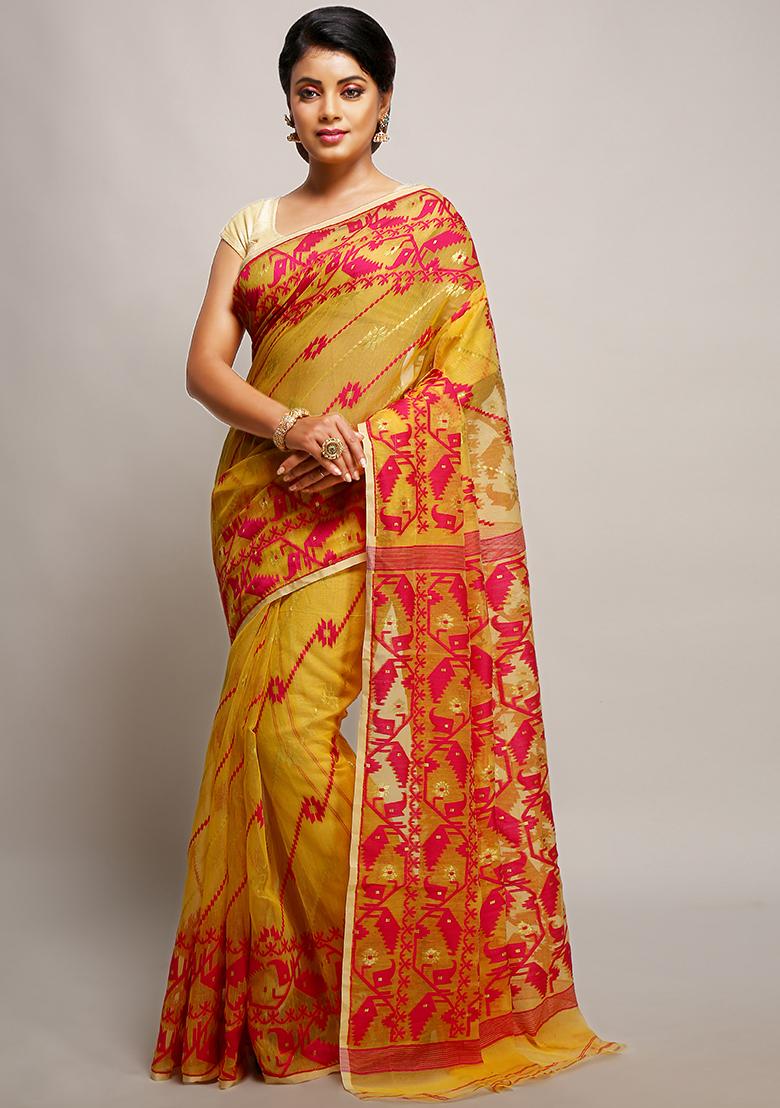 Beige Jamdani Art Silk Saree