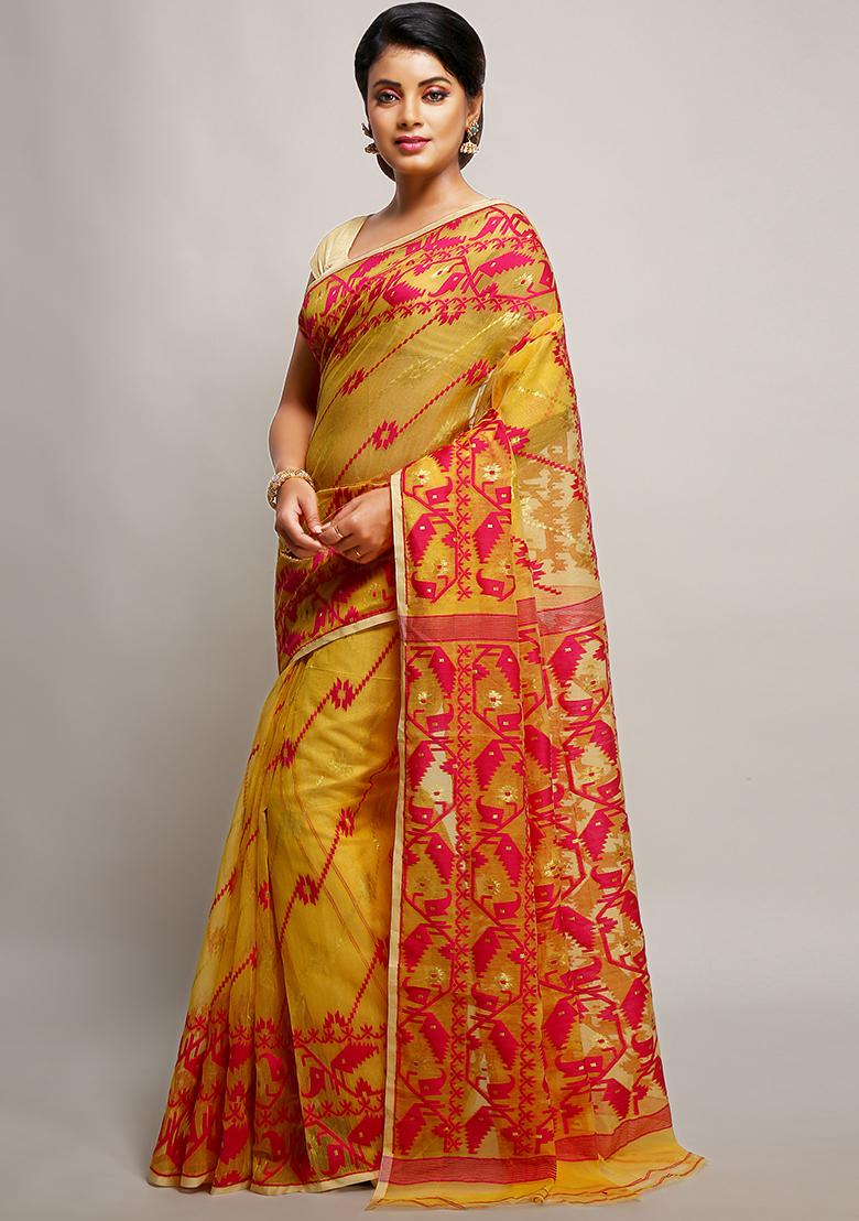 Beige Jamdani Art Silk Saree