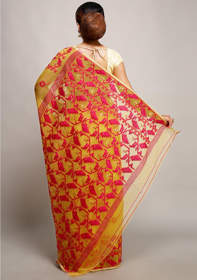 Beige Jamdani Art Silk Saree