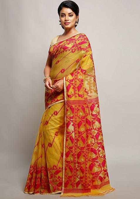 Beige Jamdani Art Silk Saree