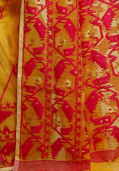Beige Jamdani Art Silk Saree