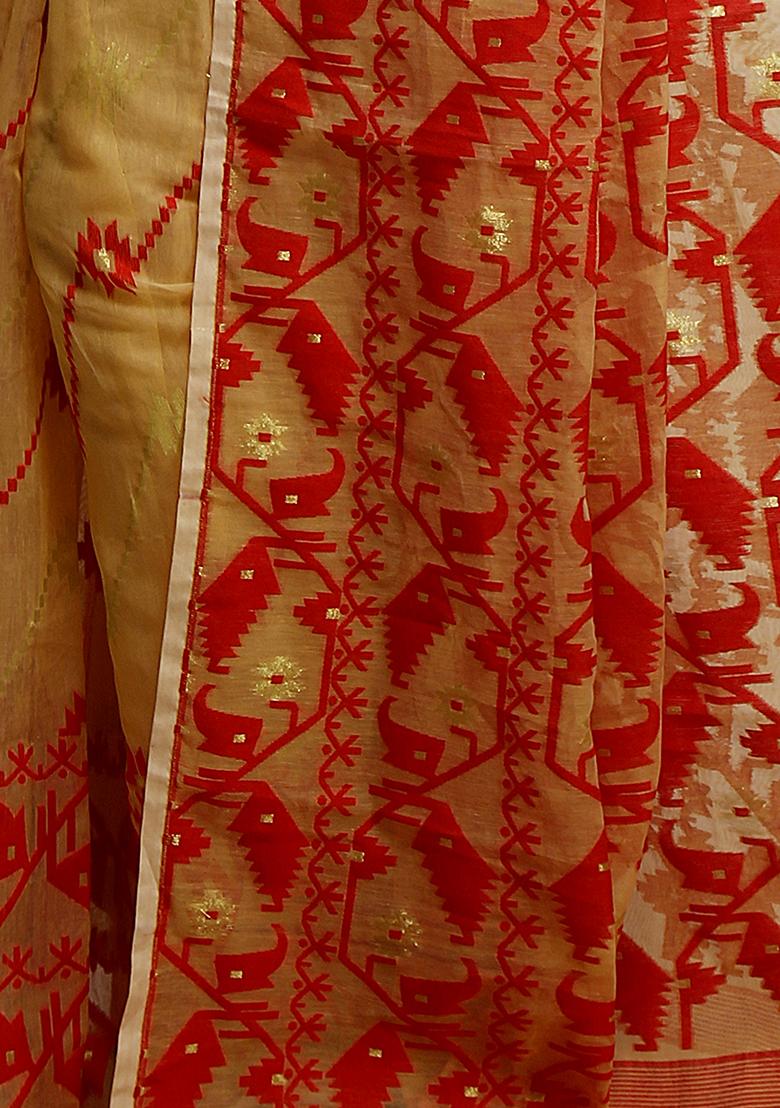 Beige Jamdani Art Silk Saree