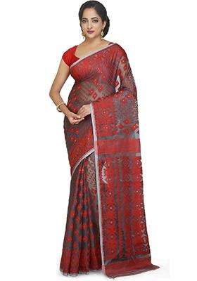 Grey Jamdani Art Silk Saree