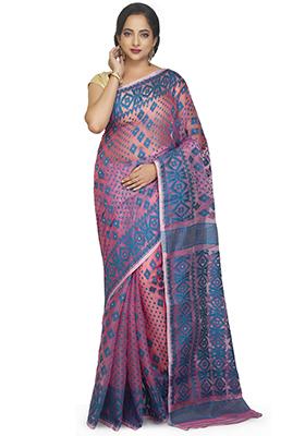 Pink Jamdani Art Silk Saree