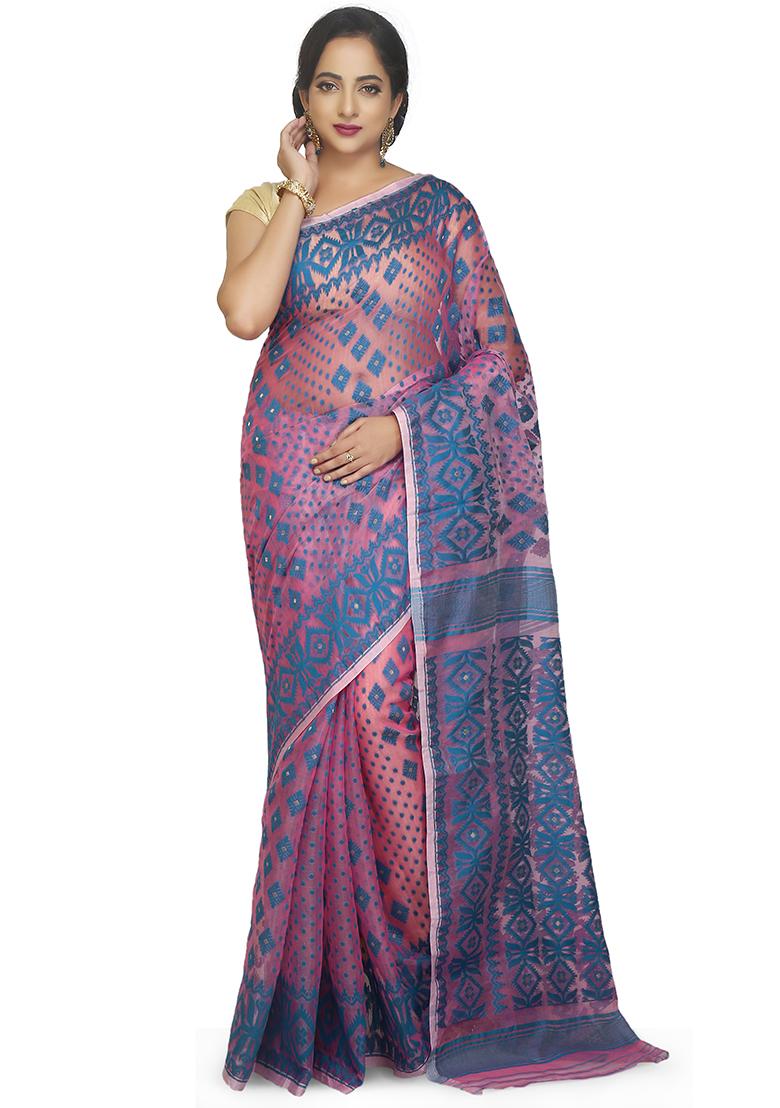 Pink Jamdani Art Silk Saree