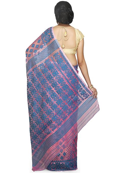 Pink Jamdani Art Silk Saree