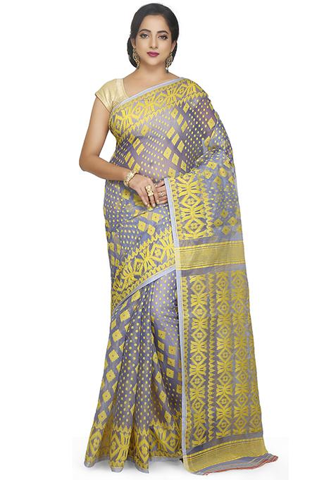 Grey Jamdani Art Silk Saree