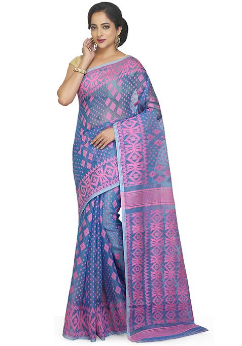 Sky Blue Jamdani Art Silk Saree