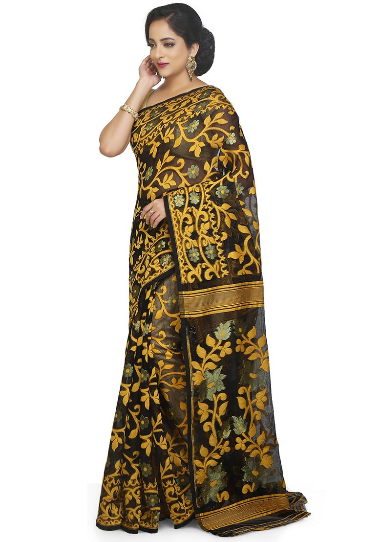 Black Jamdani Art Silk Saree