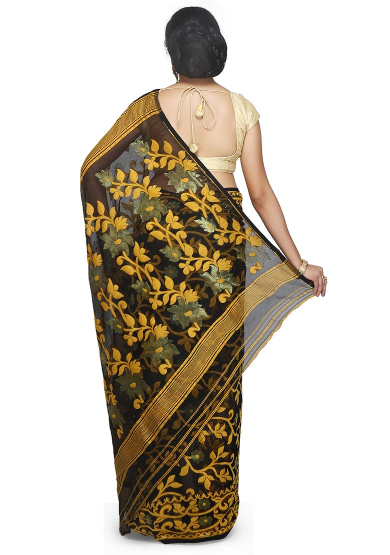 Black Jamdani Art Silk Saree