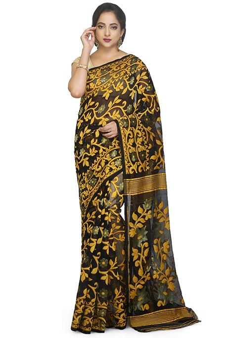 Black Jamdani Art Silk Saree