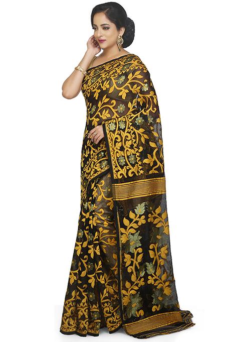 Black Jamdani Art Silk Saree
