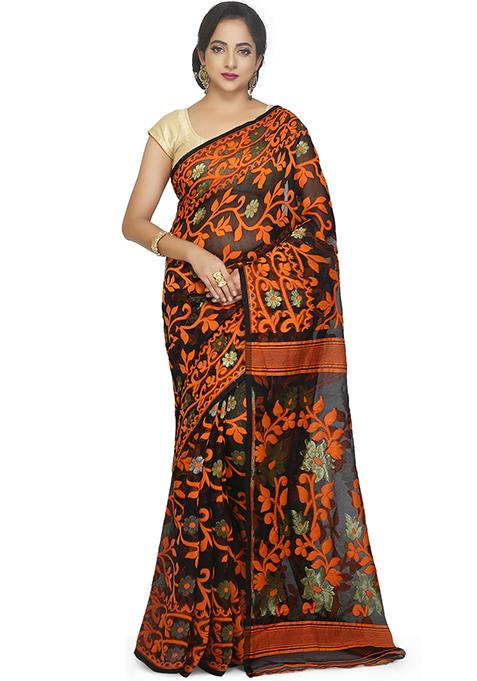 Black Jamdani Art Silk Saree