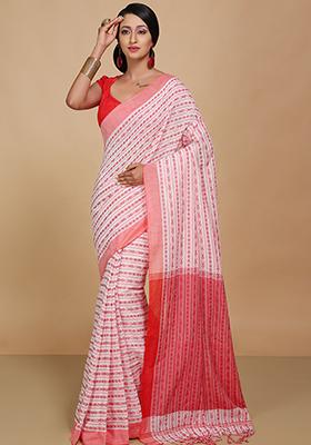 White Embroidered Art Silk Saree Set
