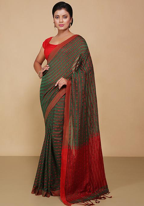 Green Embroidered Art Silk Saree Set