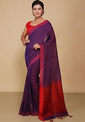 Blue Embroidered Art Silk Saree Set