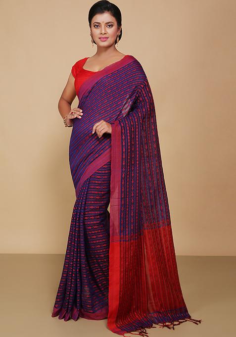 Blue Embroidered Art Silk Saree Set