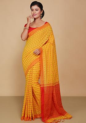 Yellow Embroidered Art Silk Saree Set