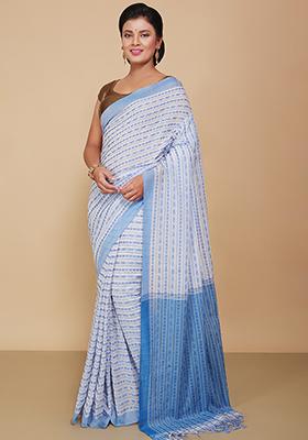 White Embroidered Art Silk Saree Set