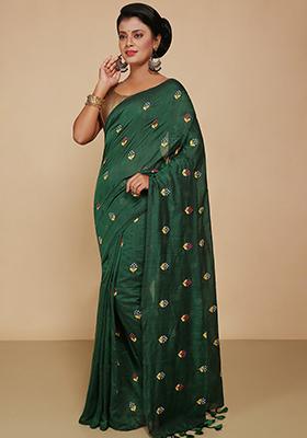 Green Embroidered Art Silk Saree Set