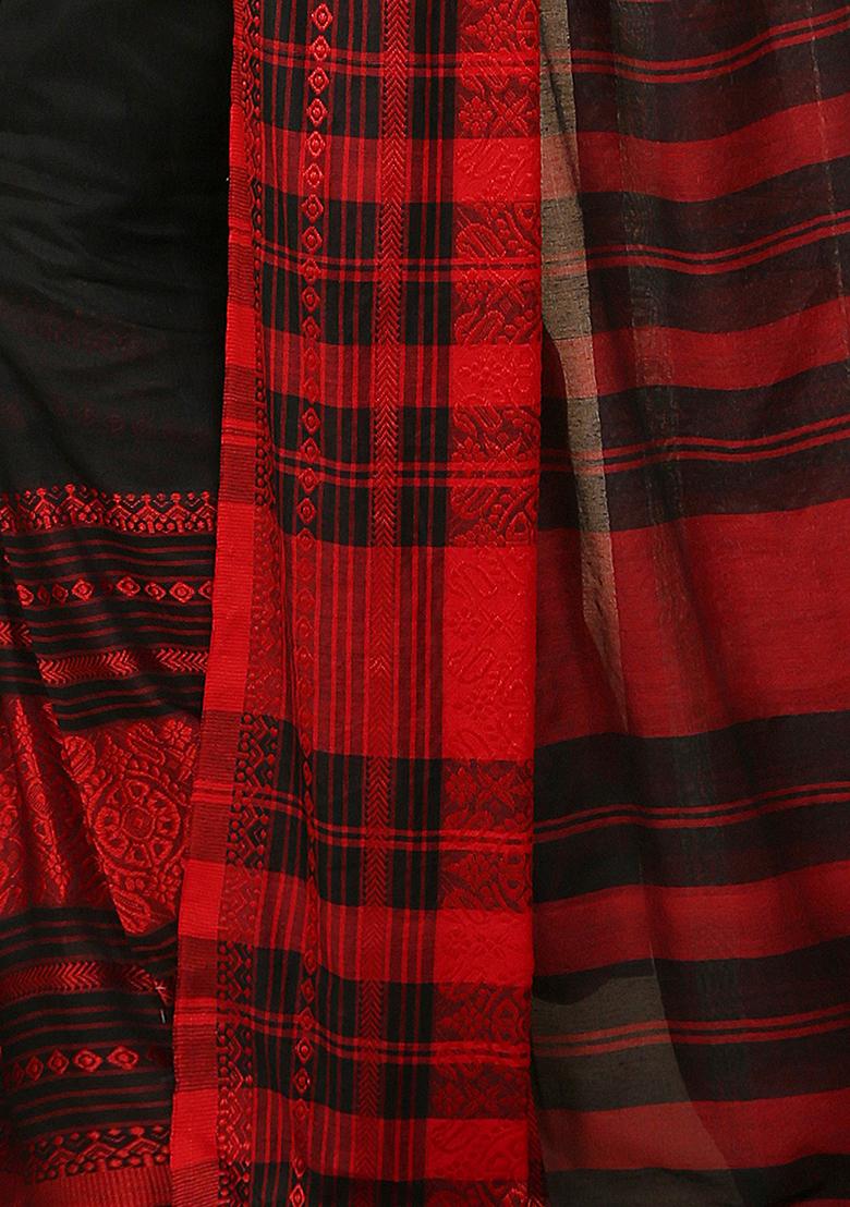 Black Embroidered Art Silk Saree Set - Indya