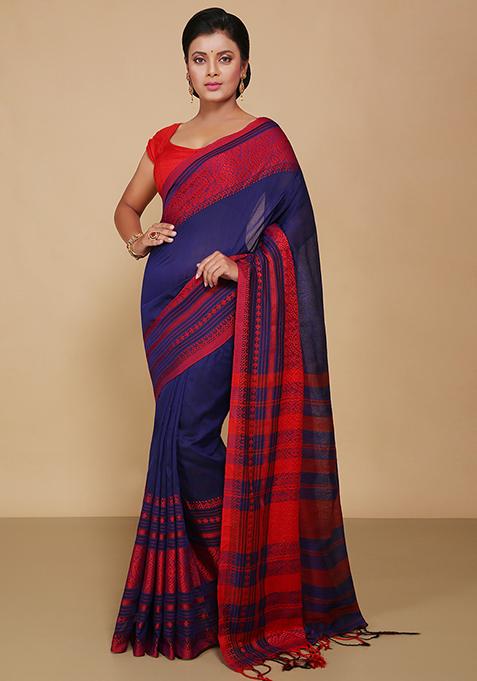 Blue Embroidered Art Silk Saree Set