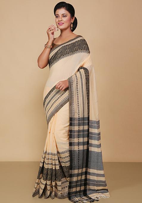 White Embroidered Art Silk Saree Set