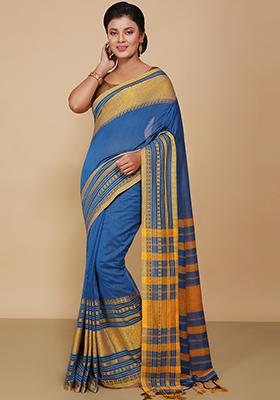 Turquoise Embroidered Art Silk Saree Set
