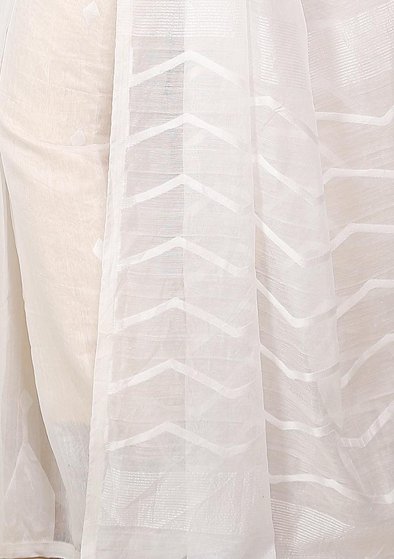 White Jamdani Art Silk Saree