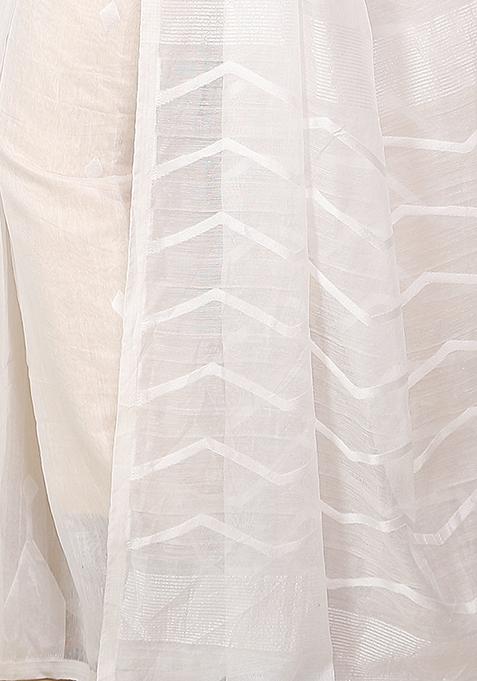 White Jamdani Art Silk Saree