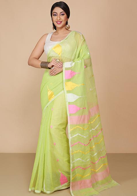 Green Jamdani Art Silk Saree