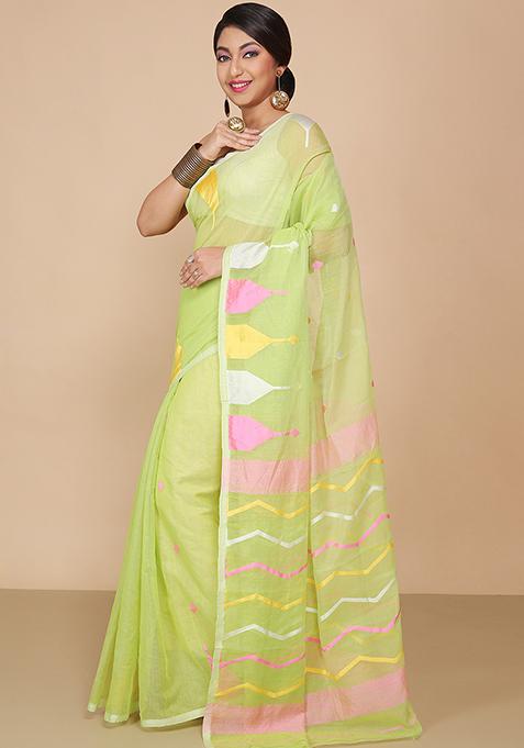 Green Jamdani Art Silk Saree