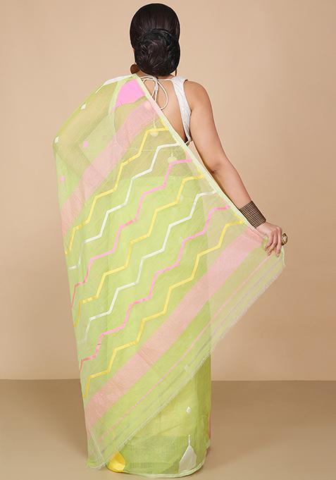 Green Jamdani Art Silk Saree