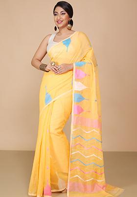 Yellow Jamdani Art Silk Saree