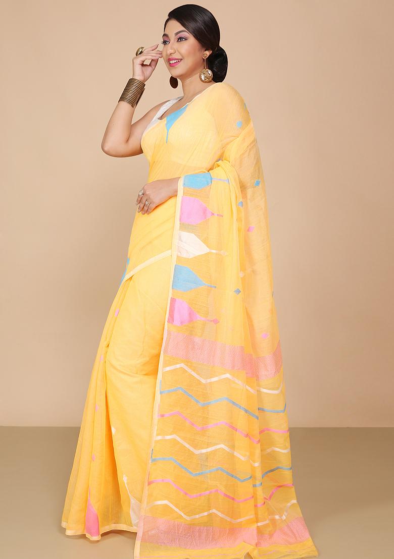 Yellow Jamdani Art Silk Saree
