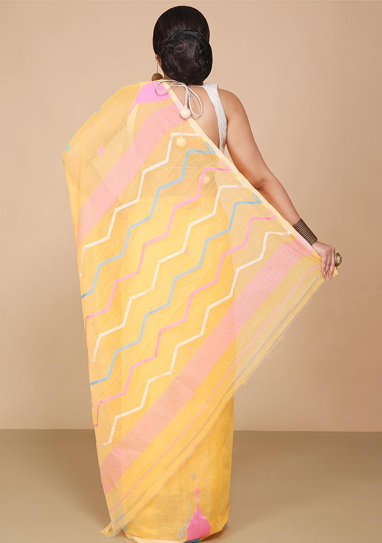 Yellow Jamdani Art Silk Saree