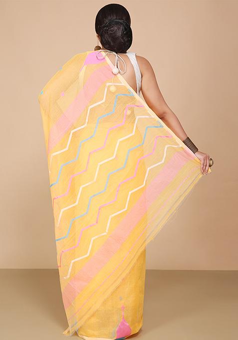 Yellow Jamdani Art Silk Saree