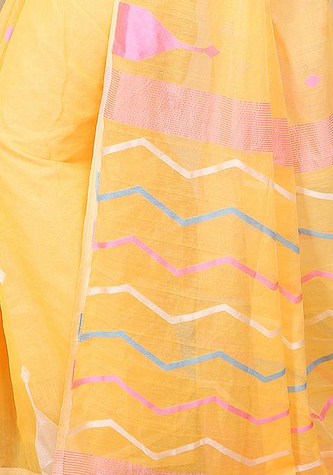 Yellow Jamdani Art Silk Saree