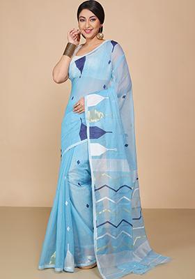 Sky Blue Jamdani Art Silk Saree